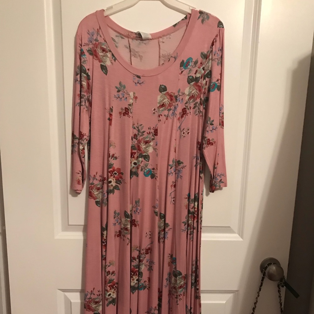Pink floral midi dress
